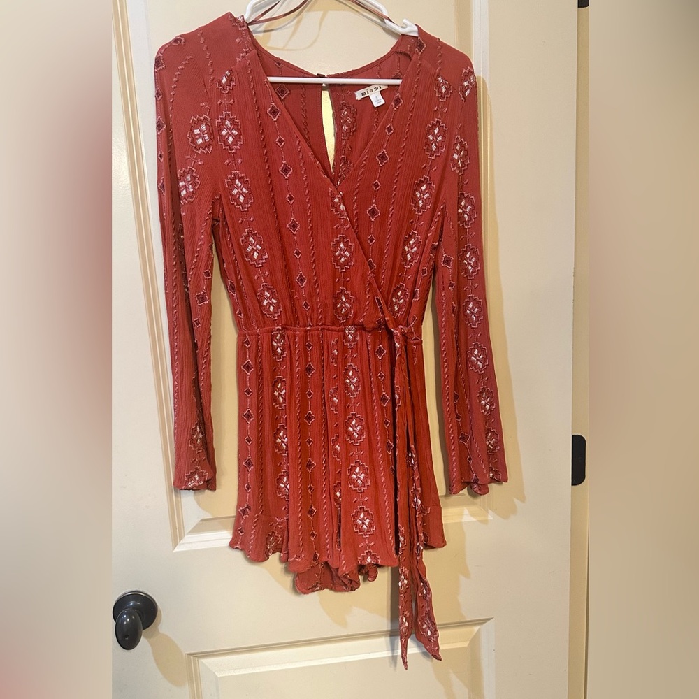 Rust Red Patterned Wrap Top - Picture 2 of 3